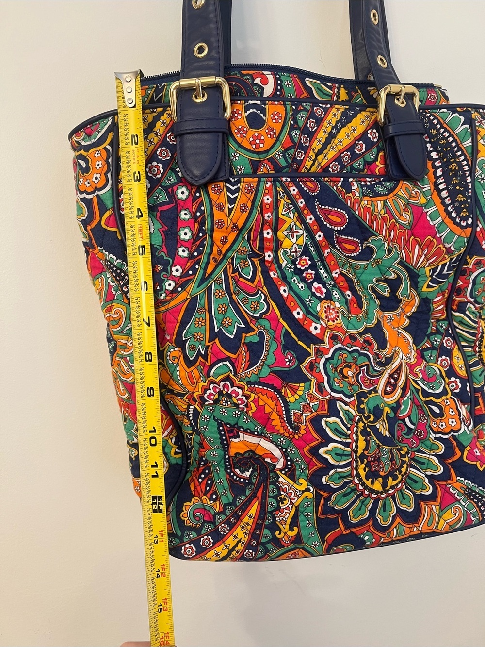 Colorful Paisley Tote Bag with Navy Trim New w out Tag - Picture 4 of 10
